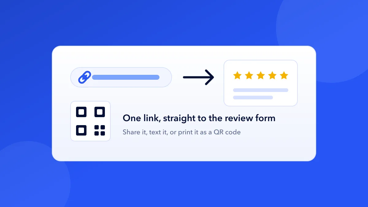 A direct review link turning into a five-star review, with a QR code option