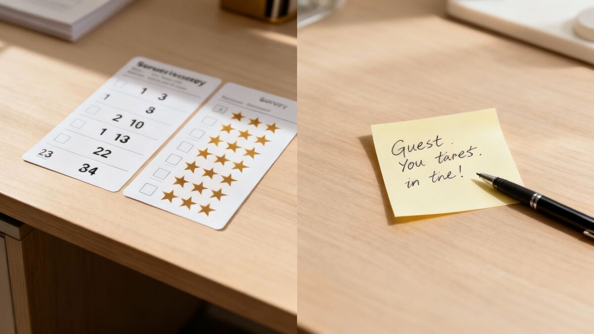 A split image showing numerical data on one side and customer review text on the other, representing quantitative and qualitative feedback.