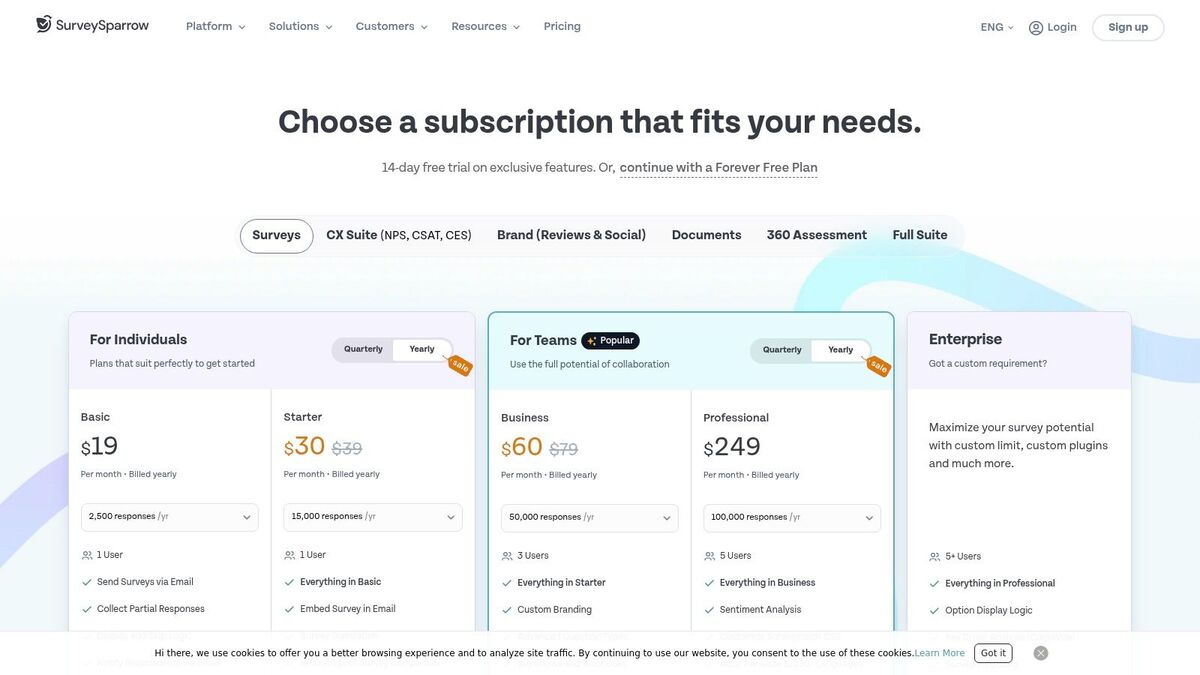SurveySparrow Pricing Plans