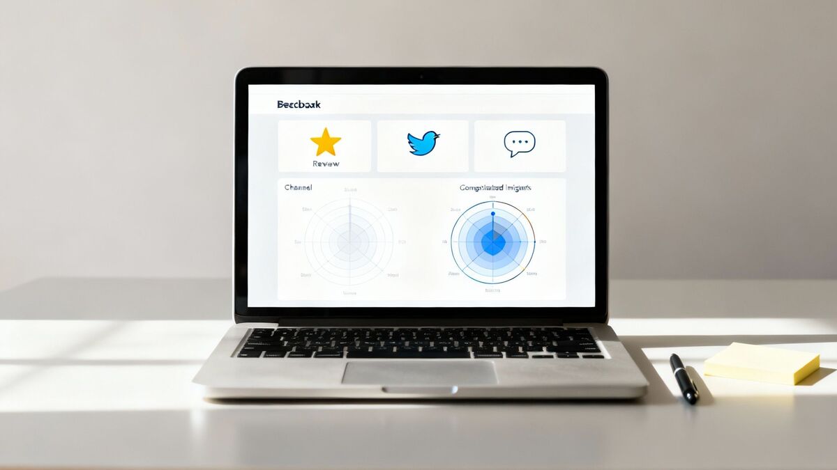 A unified dashboard showing customer feedback from multiple channels, with sentiment scores and trend charts.