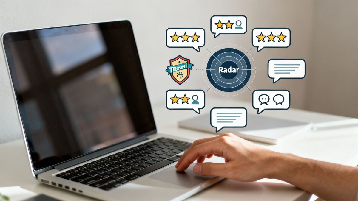 A visual dashboard showing unified customer feedback from different sources like Google, TripAdvisor, and social media.
