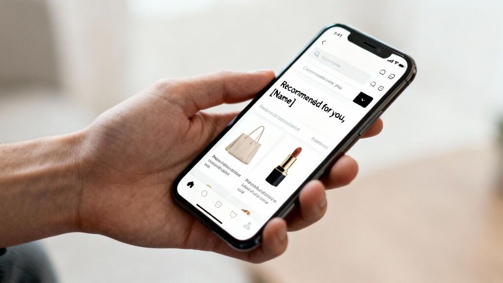 Two people happily discussing product choices on a tablet, illustrating a personalized ecommerce customer experience.