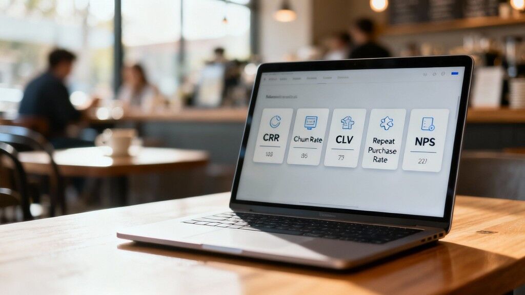A dashboard showing various customer retention metrics charts and graphs.