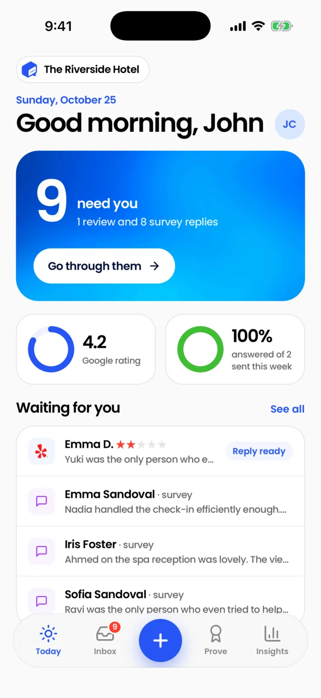 The FeedbackRobot app on a manager's phone
