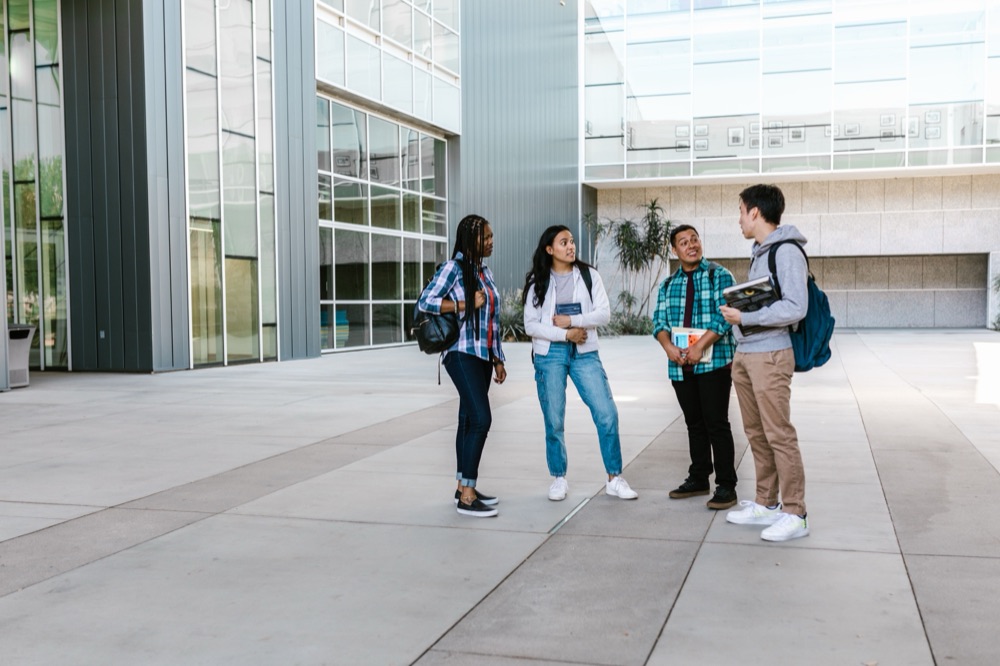 Students on a modern education campus