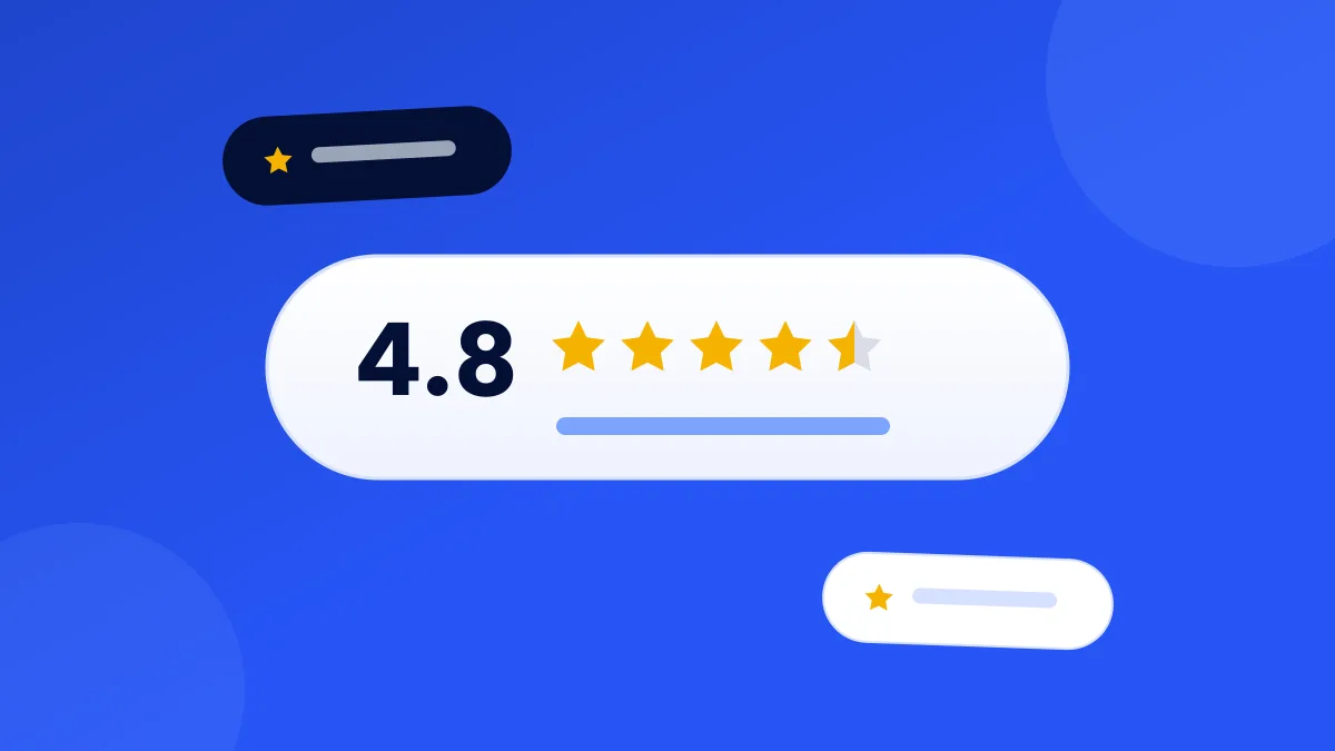 A review badge showing a 4.8 star rating and Google review count