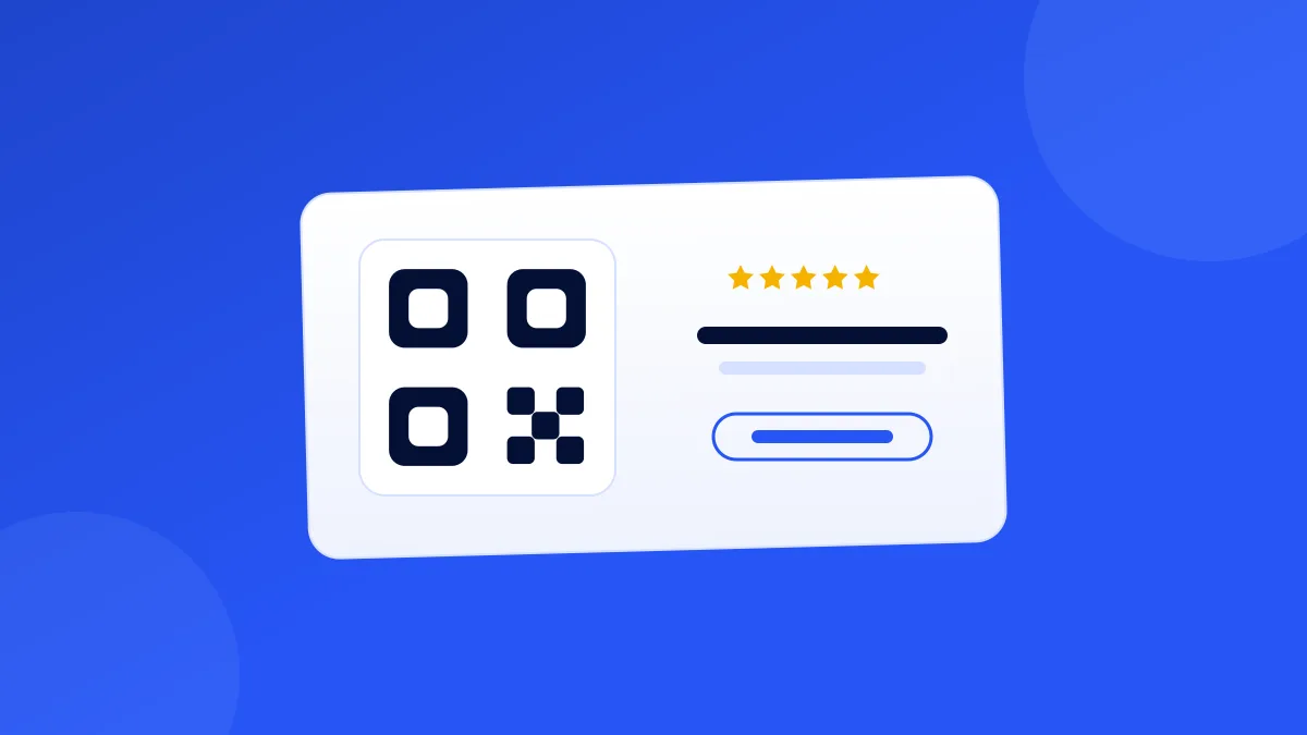 A pocket review card with a QR code and five stars