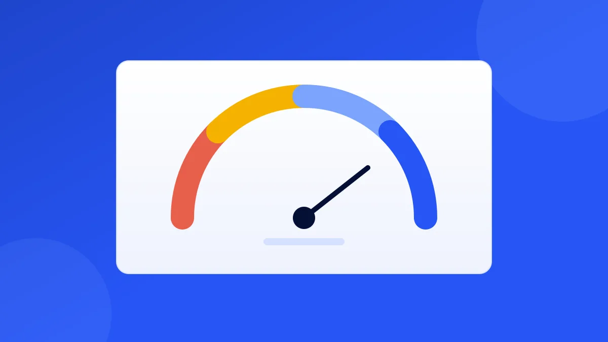 A reputation score gauge with a needle in the blue zone